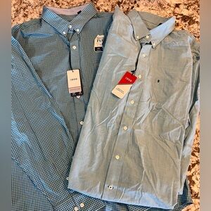 2 NEW XL Izod Mens Button Shirts Blue Stretch Sport Flex Long Sleeve Heritage